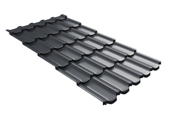 Металлочерепица квинта плюс с 3D резом 0,5 Satin Мatt RAL 7024 мокрый асфальт купить в Вышнем Волочке
